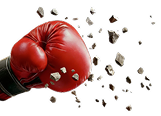 glove punching through rubble